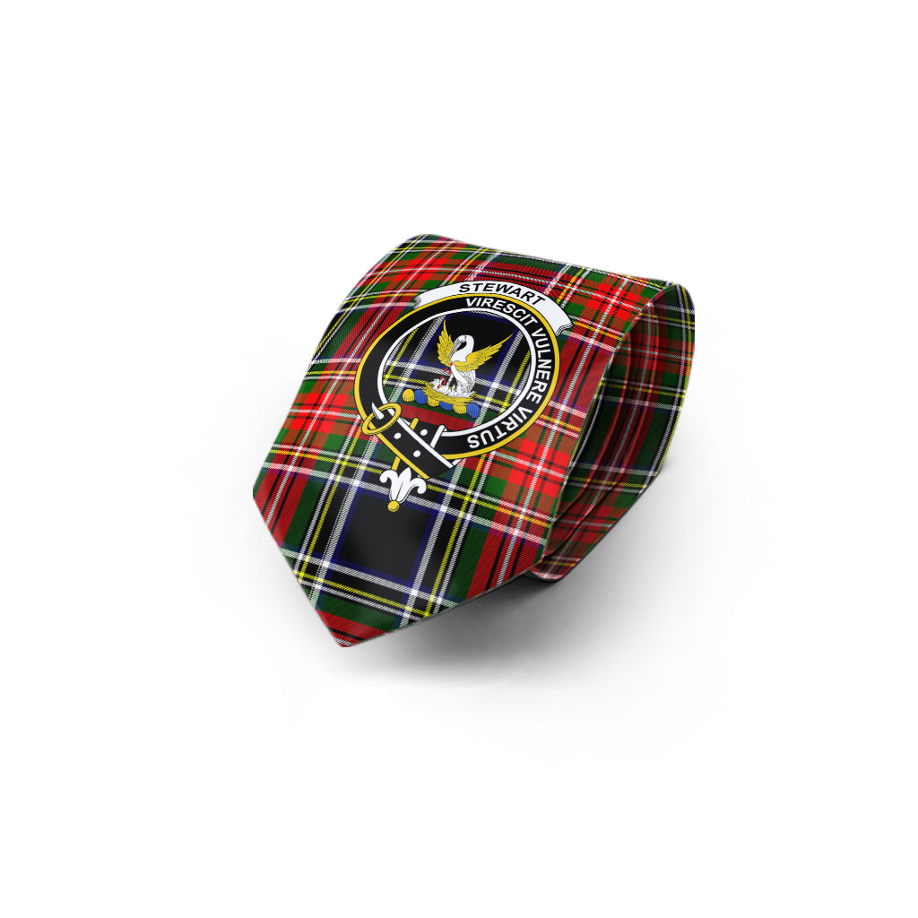 Stewart Black Tartan Classic Necktie with Family Crest - Tartan Vibes Clothing