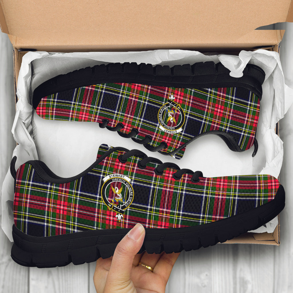 Stewart Black Tartan Sneakers with Family Crest - Tartan Vibes Clothing