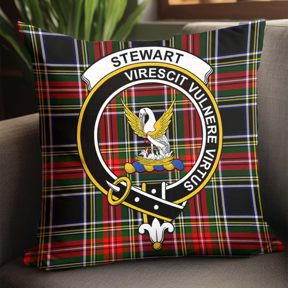 Stewart Black Tartan Pillow Cover with Family Crest - Tartanvibesclothing