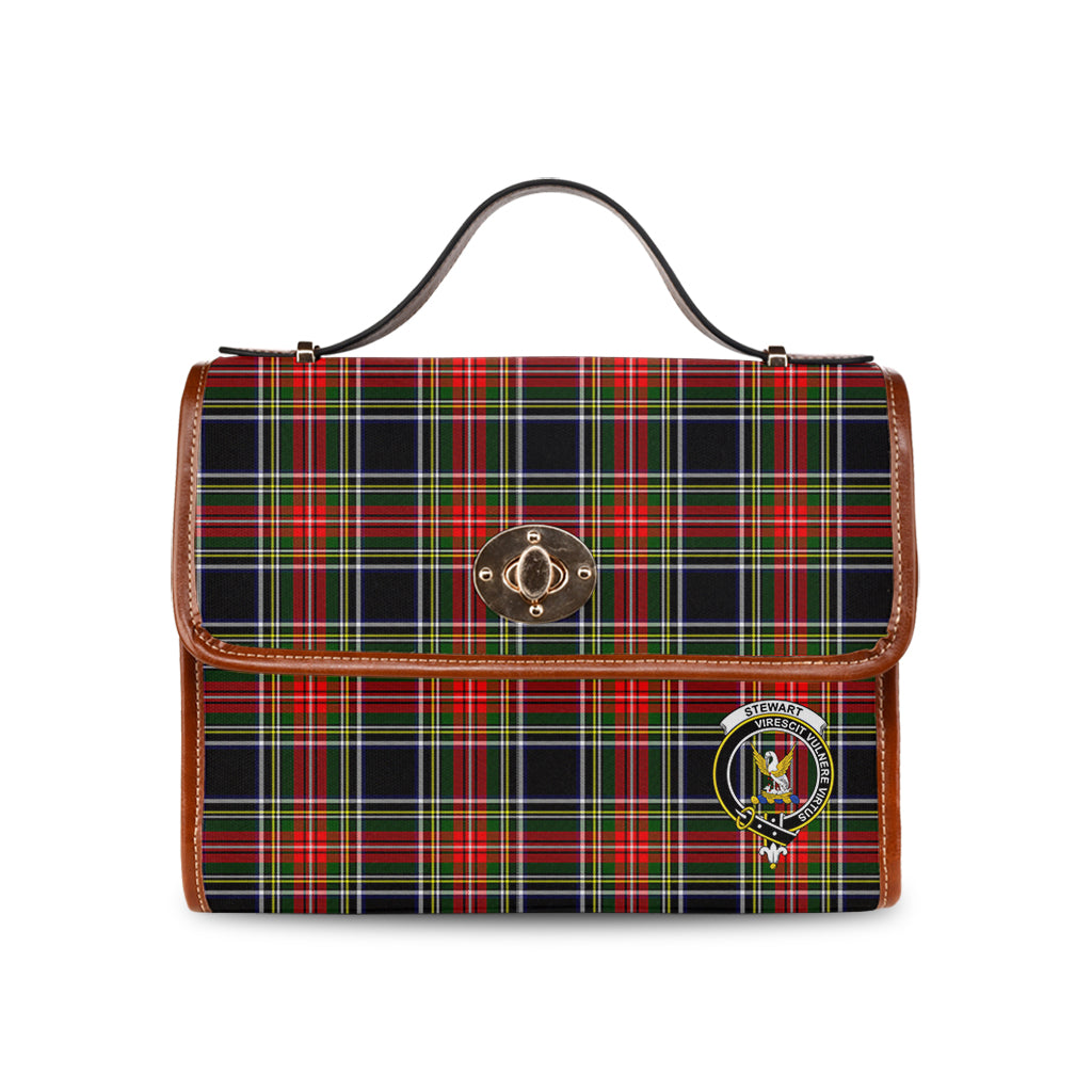 stewart-black-tartan-leather-strap-waterproof-canvas-bag-with-family-crest