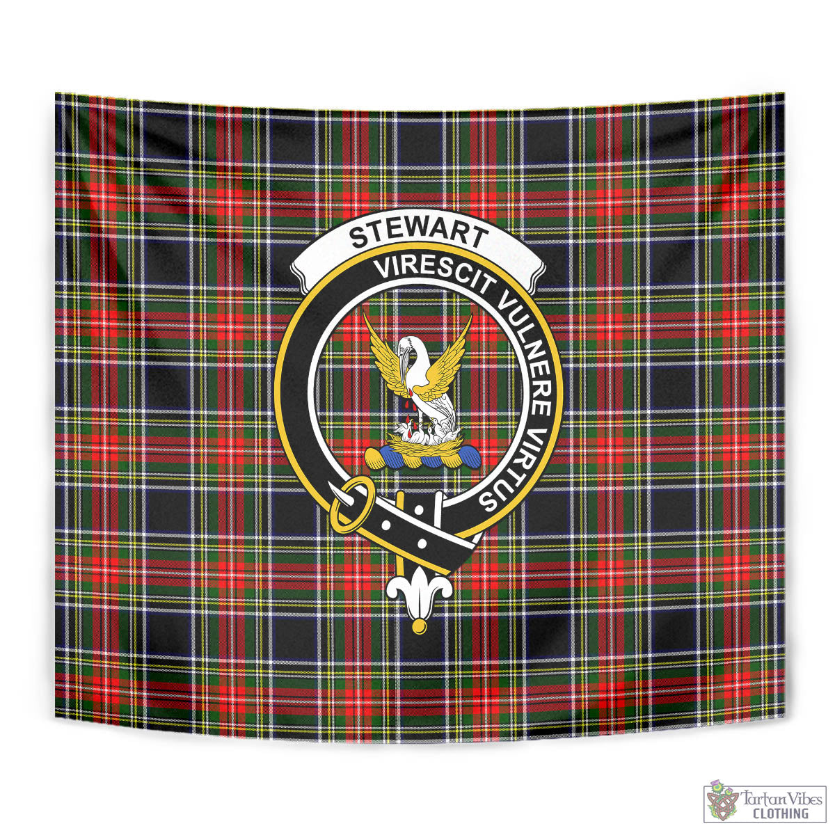 Tartan Vibes Clothing Stewart Black Tartan Tapestry Wall Hanging and Home Decor for Room with Family Crest