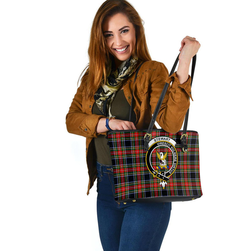 Stewart Black Tartan Leather Tote Bag with Family Crest - Tartan Vibes Clothing