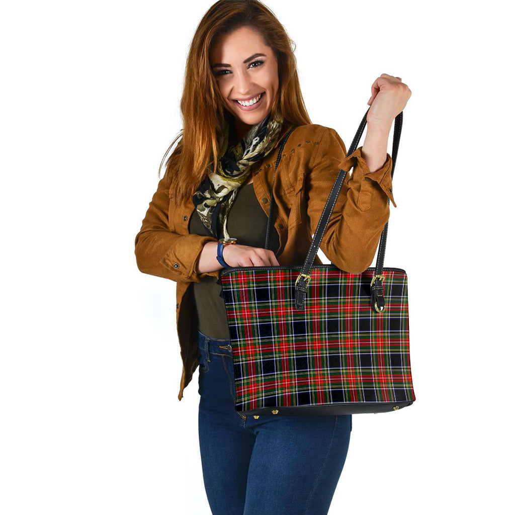 stewart-black-tartan-leather-tote-bag