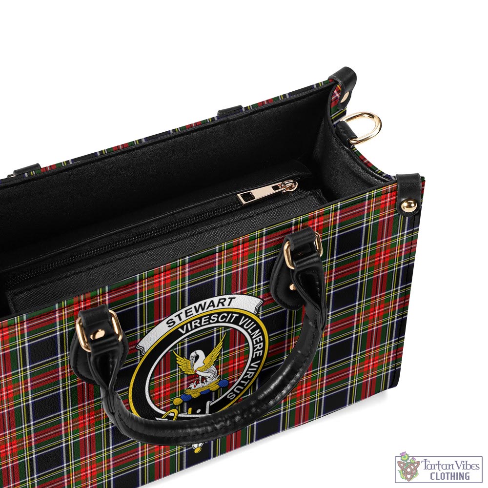 Tartan Vibes Clothing Stewart Black Tartan Luxury Leather Handbags with Family Crest