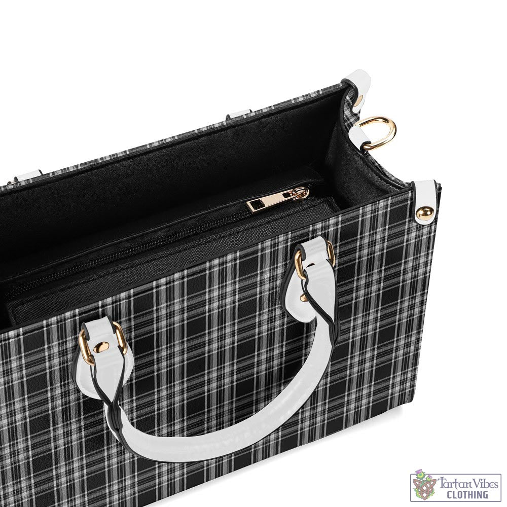 Tartan Vibes Clothing Stewart Black and White Tartan Luxury Leather Handbags