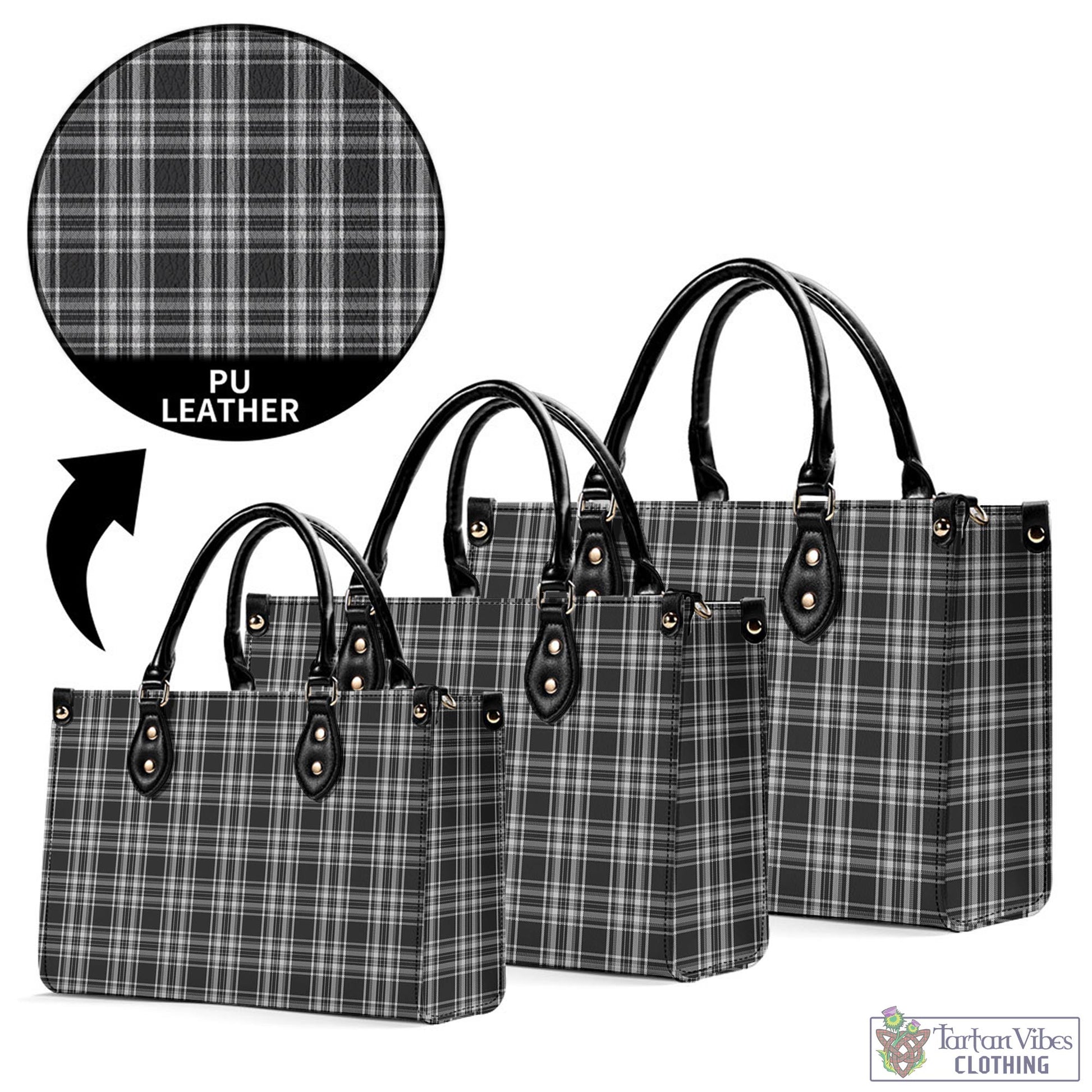 Tartan Vibes Clothing Stewart Black and White Tartan Luxury Leather Handbags