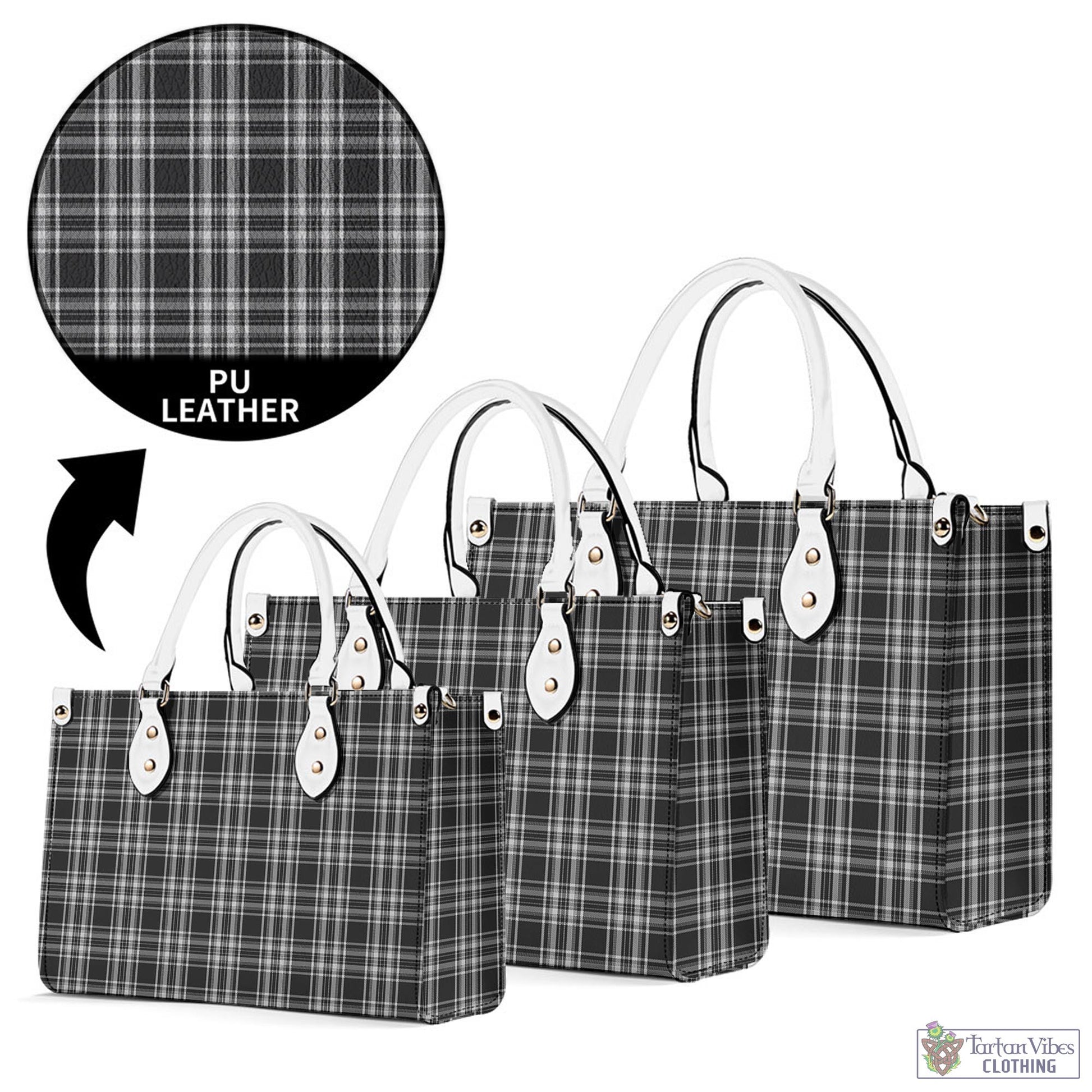 Tartan Vibes Clothing Stewart Black and White Tartan Luxury Leather Handbags