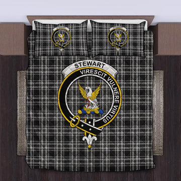 Stewart Black and White Tartan Quilt Bed Set with Family Crest