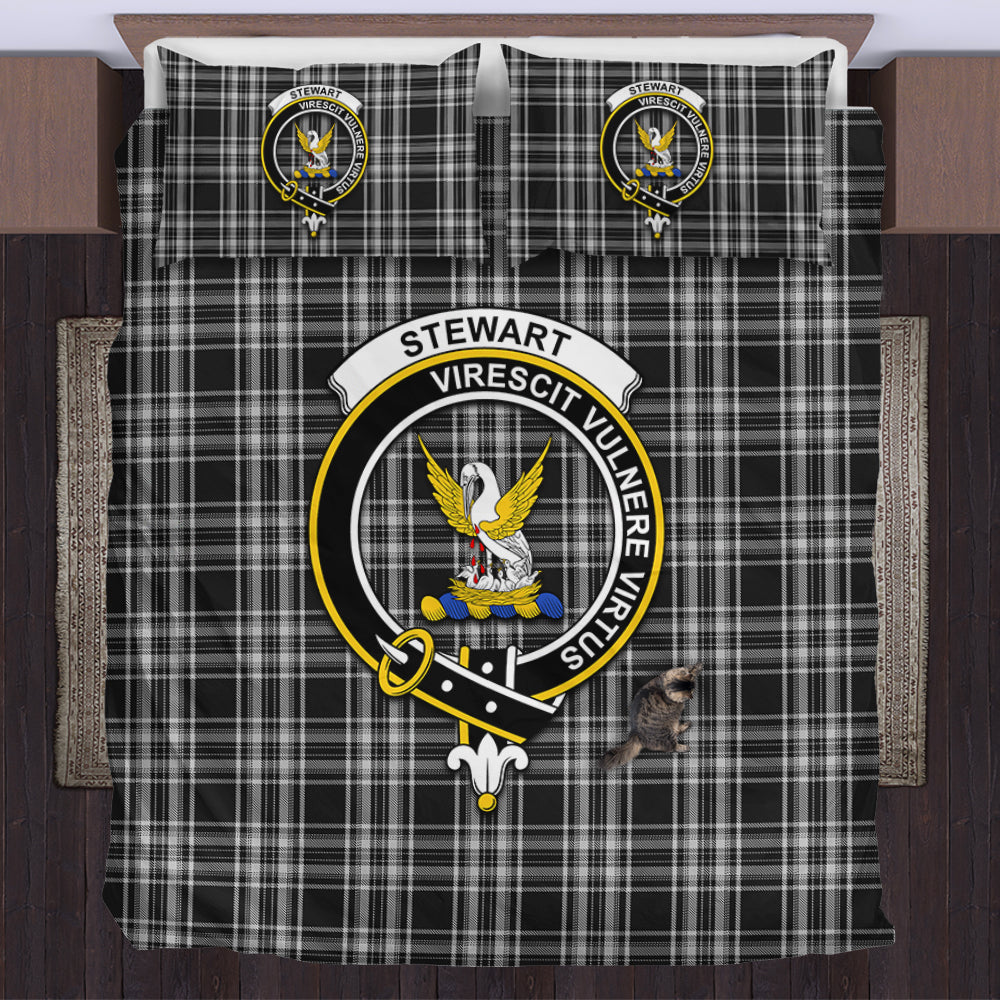 Stewart Black and White Tartan Bedding Set with Family Crest US Bedding Set - Tartan Vibes Clothing