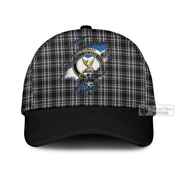 Stewart Black and White Tartan Classic Cap with Family Crest In Me Style