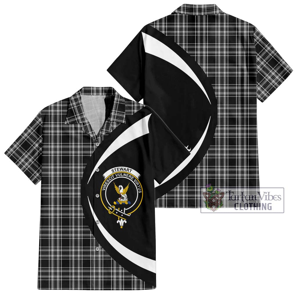 Stewart Black and White Tartan Short Sleeve Button Up with Family Crest Circle Style Kid - Tartan Vibes Clothing