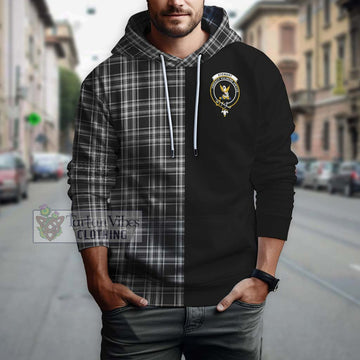 Stewart Black and White Tartan Hoodie with Family Crest and Half Of Me Style