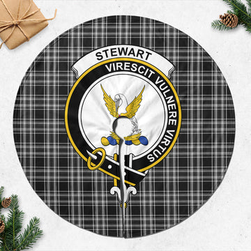 Stewart Black and White Tartan Christmas Tree Skirt with Family Crest