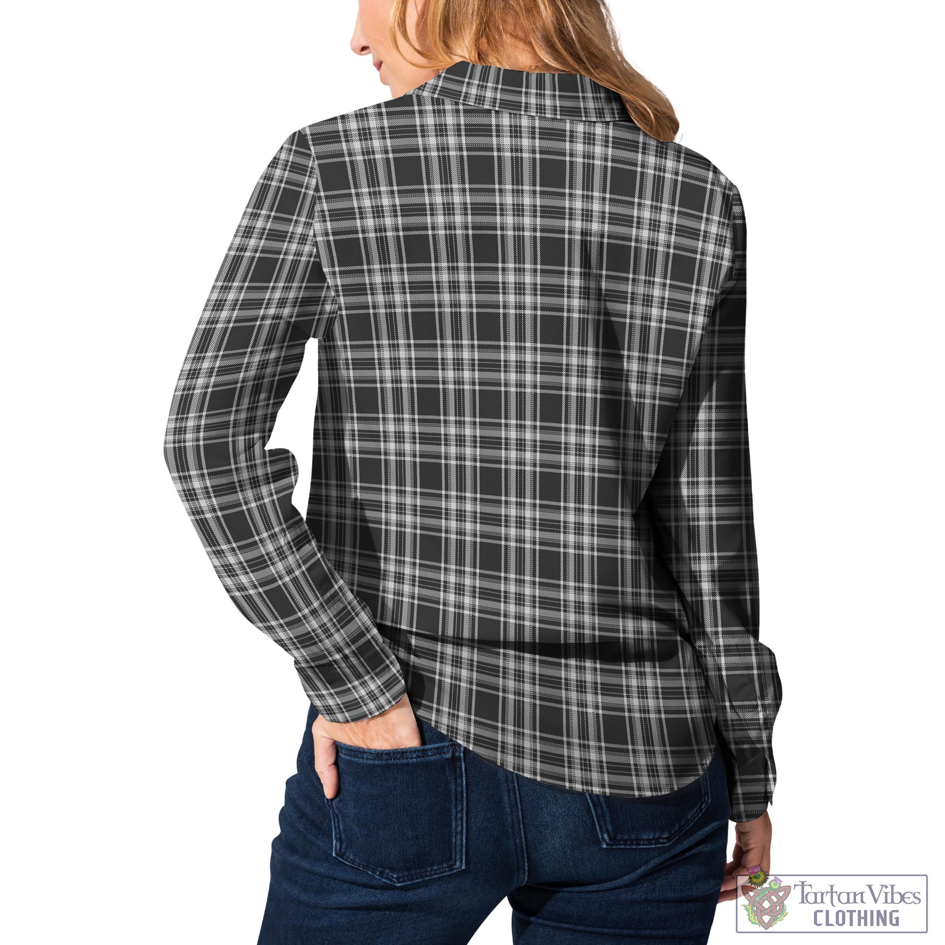 Stewart Black and White Tartan Womens Casual Shirt