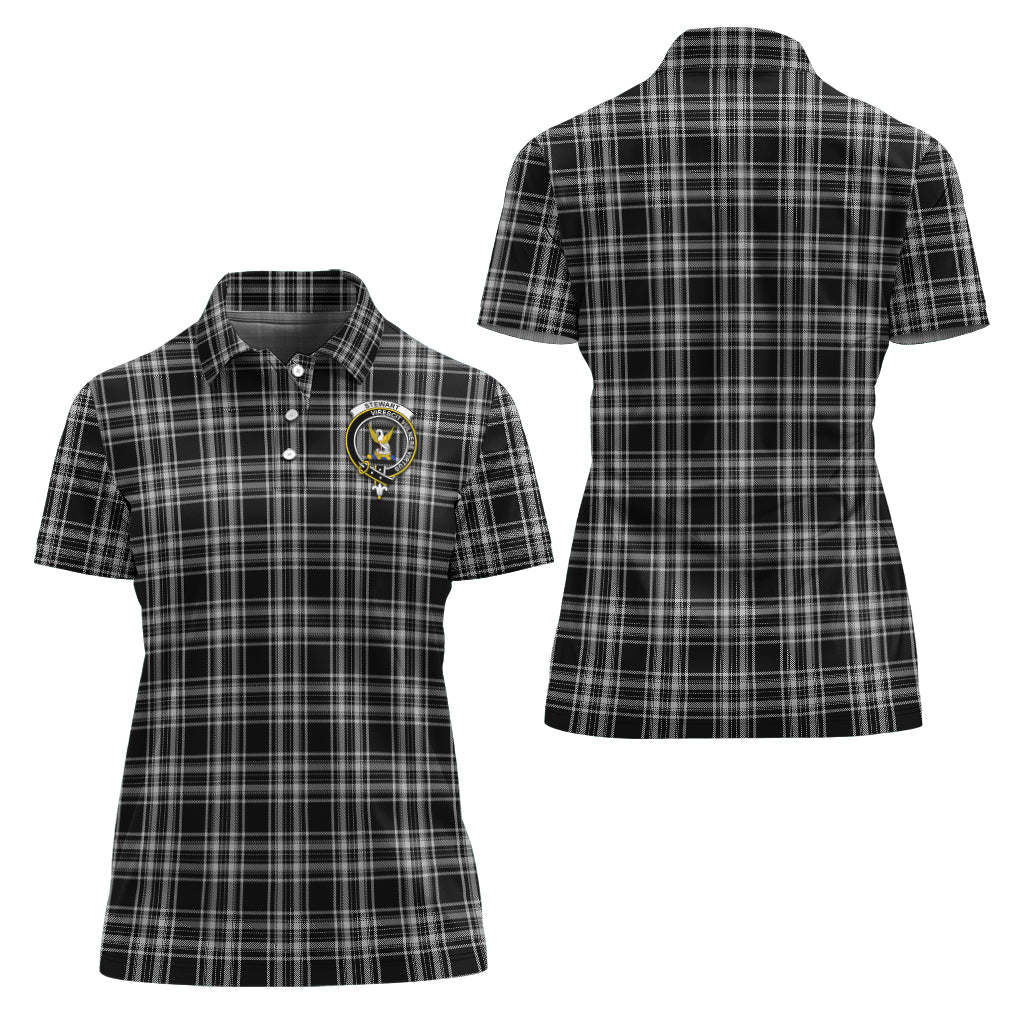 Stewart Black and White Tartan Polo Shirt with Family Crest For Women Women - Tartan Vibes Clothing