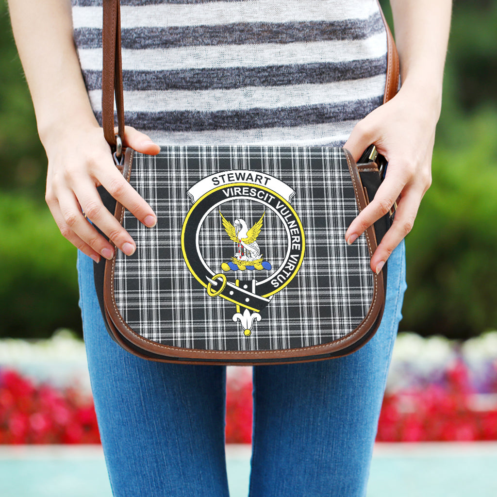 Stewart Black and White Tartan Saddle Bag with Family Crest One Size - Tartan Vibes Clothing