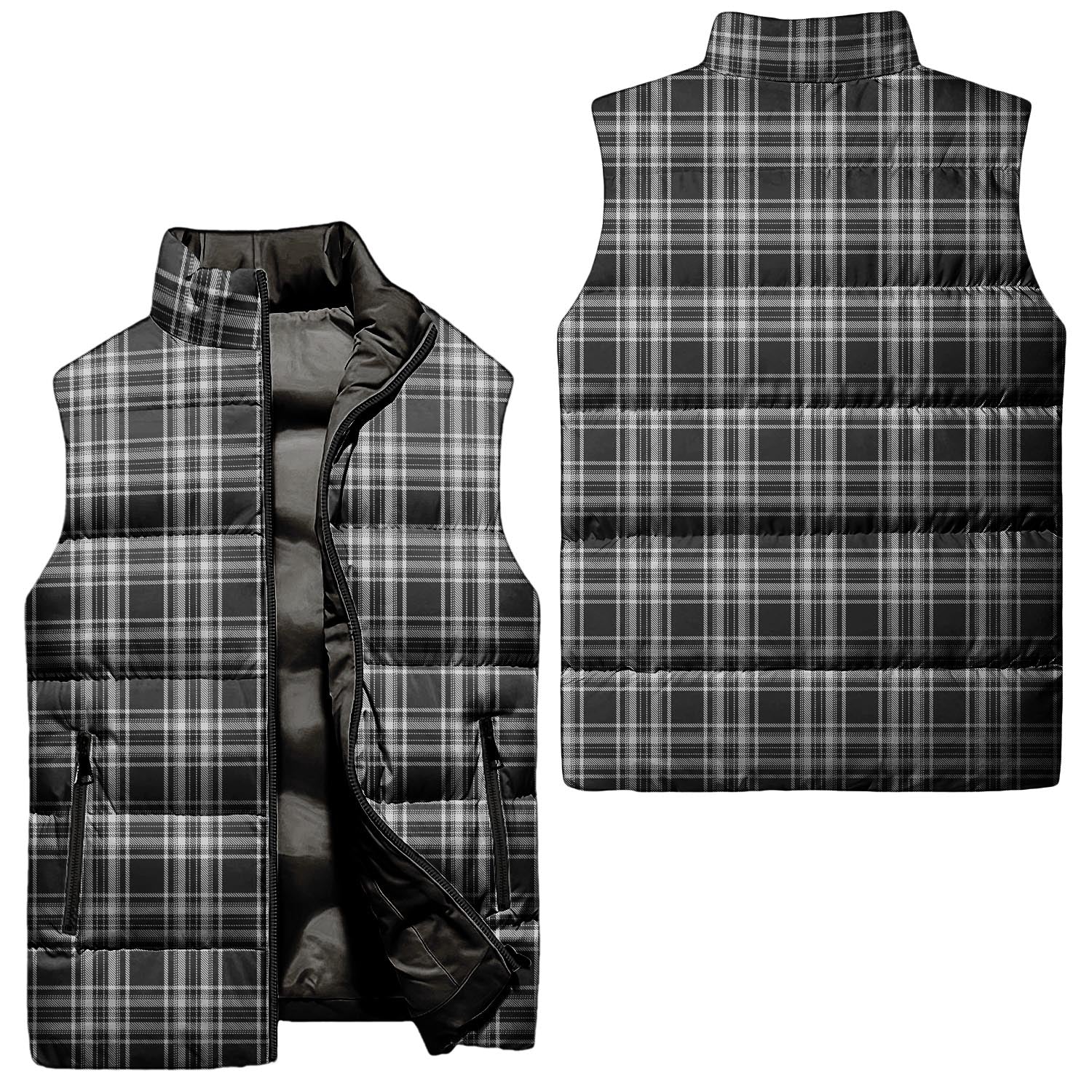 Stewart Black and White Tartan Sleeveless Puffer Jacket Unisex - Tartanvibesclothing