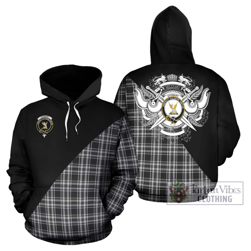 Stewart Black and White Tartan Hoodie with Family Crest and Military Logo Style Zip Hoodie - Tartanvibesclothing Shop