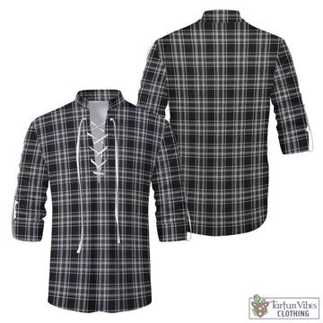 Stewart Black and White Tartan Men's Scottish Traditional Jacobite Ghillie Kilt Shirt