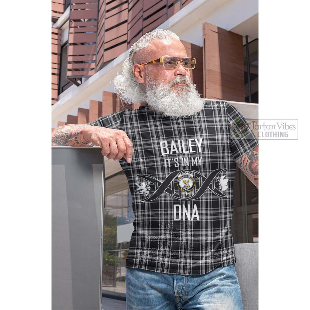 Tartan Vibes Clothing Stewart Black and White Tartan Cotton T-shirt with Family Crest DNA In Me Style