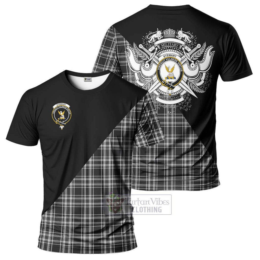 Stewart Black and White Tartan T-Shirt with Family Crest and Military Logo Style Kid's Shirt - Tartanvibesclothing Shop