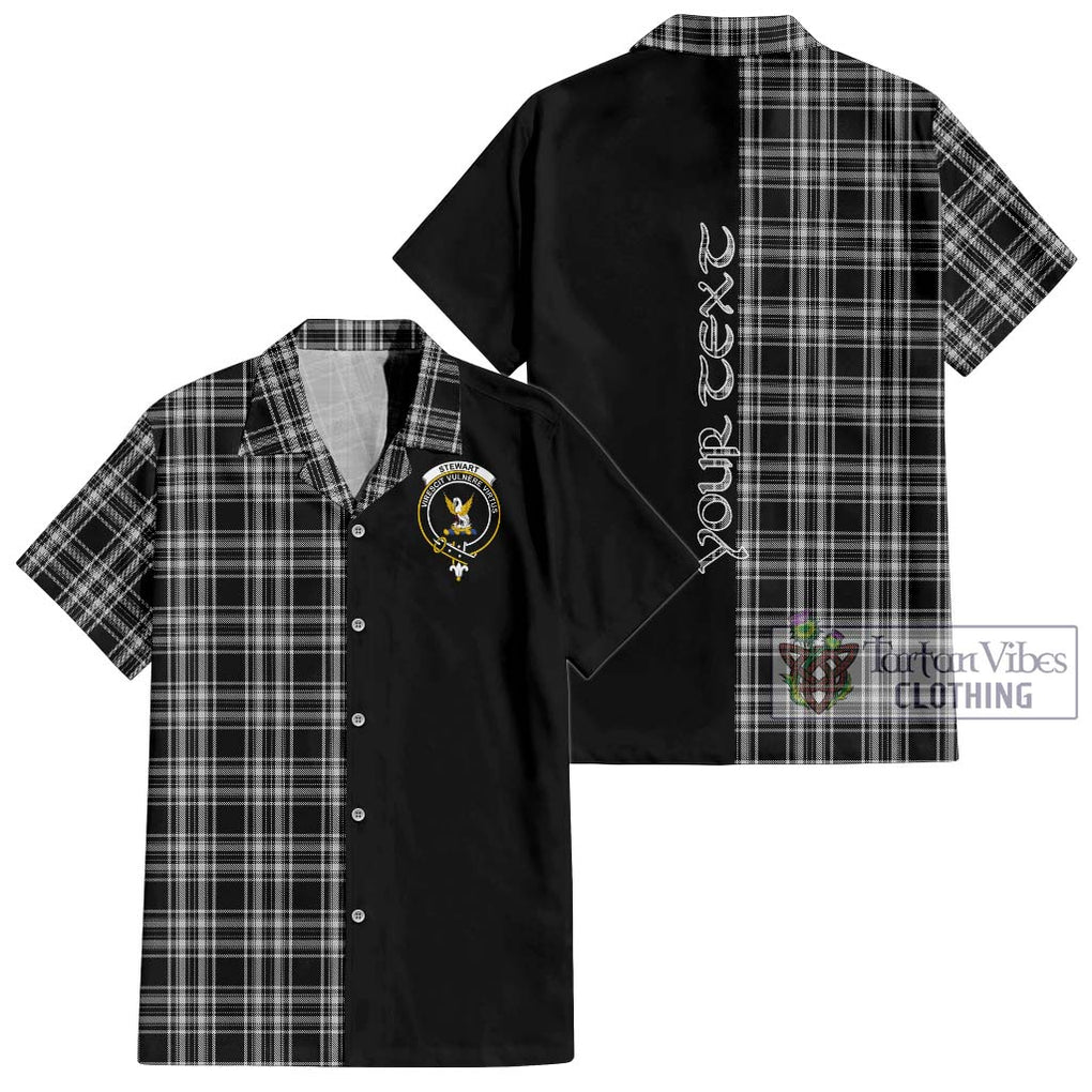 Stewart Black and White Tartan Short Sleeve Button Shirt with Family Crest and Half Of Me Style Kid - Tartanvibesclothing Shop