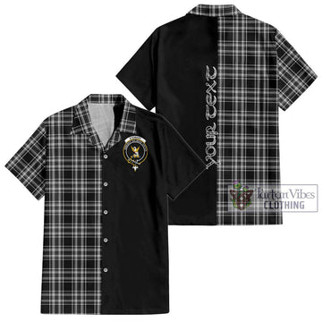 Stewart Black and White Tartan Short Sleeve Button Shirt with Family Crest and Half Of Me Style