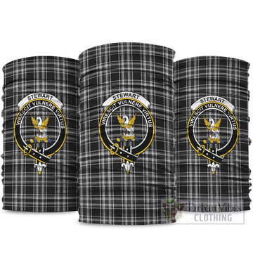 Stewart Black and White Tartan Neck Gaiters, Tartan Bandanas, Tartan Head Band with Family Crest