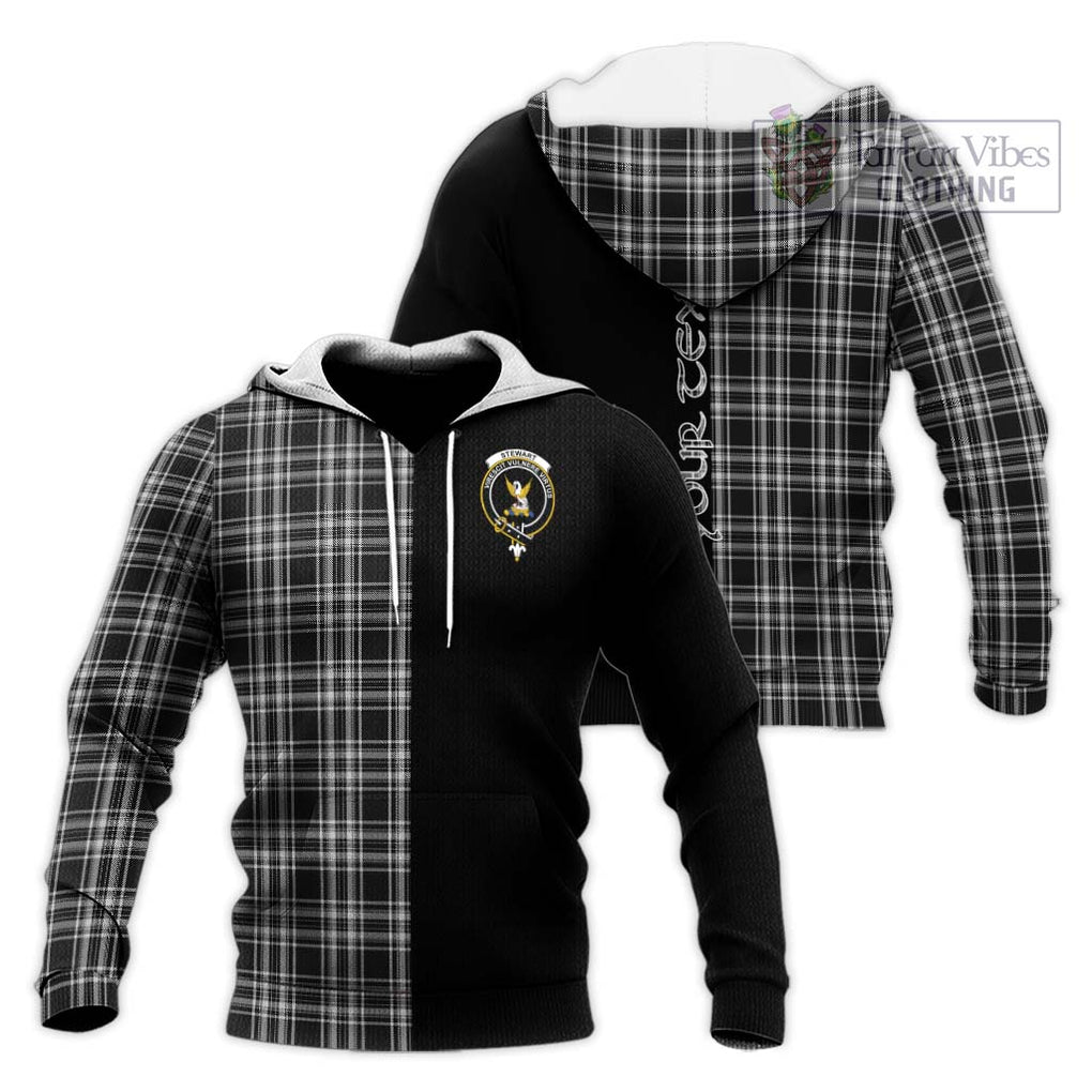 Stewart Black and White Tartan Knitted Hoodie with Family Crest and Half Of Me Style Unisex Knitted Pullover Hoodie - Tartanvibesclothing Shop