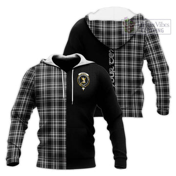 Stewart Black and White Tartan Knitted Hoodie with Family Crest and Half Of Me Style