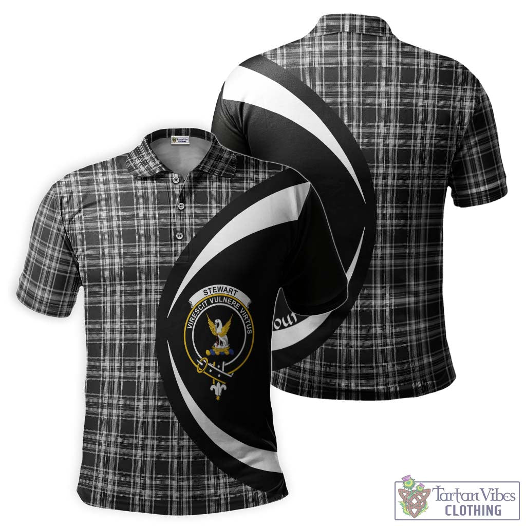 Stewart Black and White Tartan Men's Polo Shirt with Family Crest Circle Style Kid - Tartan Vibes Clothing