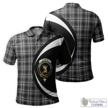 Stewart Black and White Tartan Men's Polo Shirt with Family Crest Circle Style