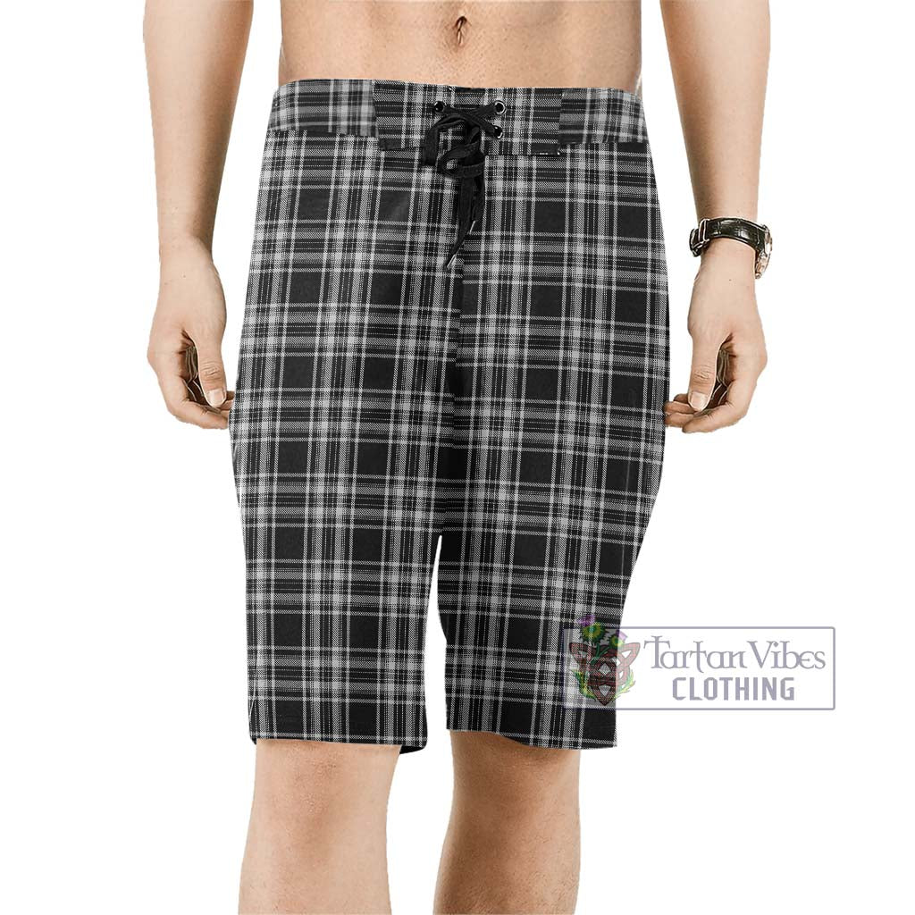 Stewart Black and White Tartan Men's Board Shorts Men - Tartan Vibes Clothing