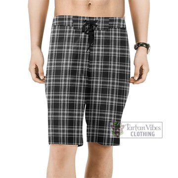 Stewart Black and White Tartan Men's Board Shorts