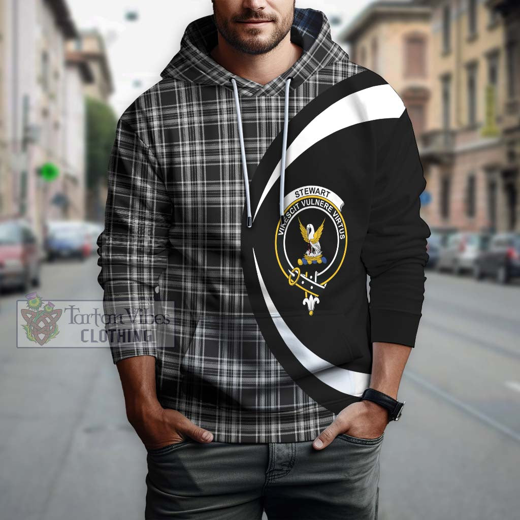 Stewart Black and White Tartan Hoodie with Family Crest Circle Style Zip Hoodie - Tartan Vibes Clothing