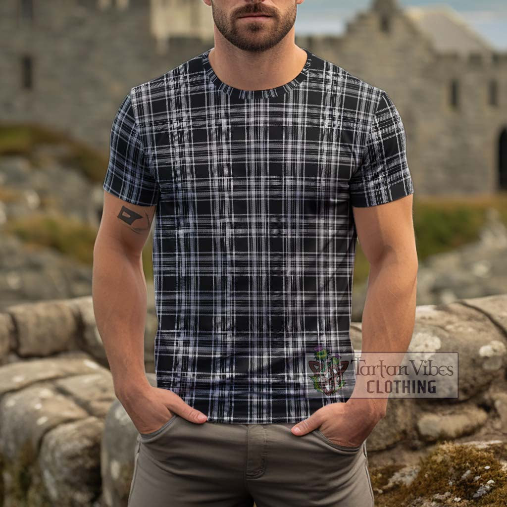 Stewart Black and White Tartan Cotton T-Shirt Men's Shirt - Tartanvibesclothing Shop