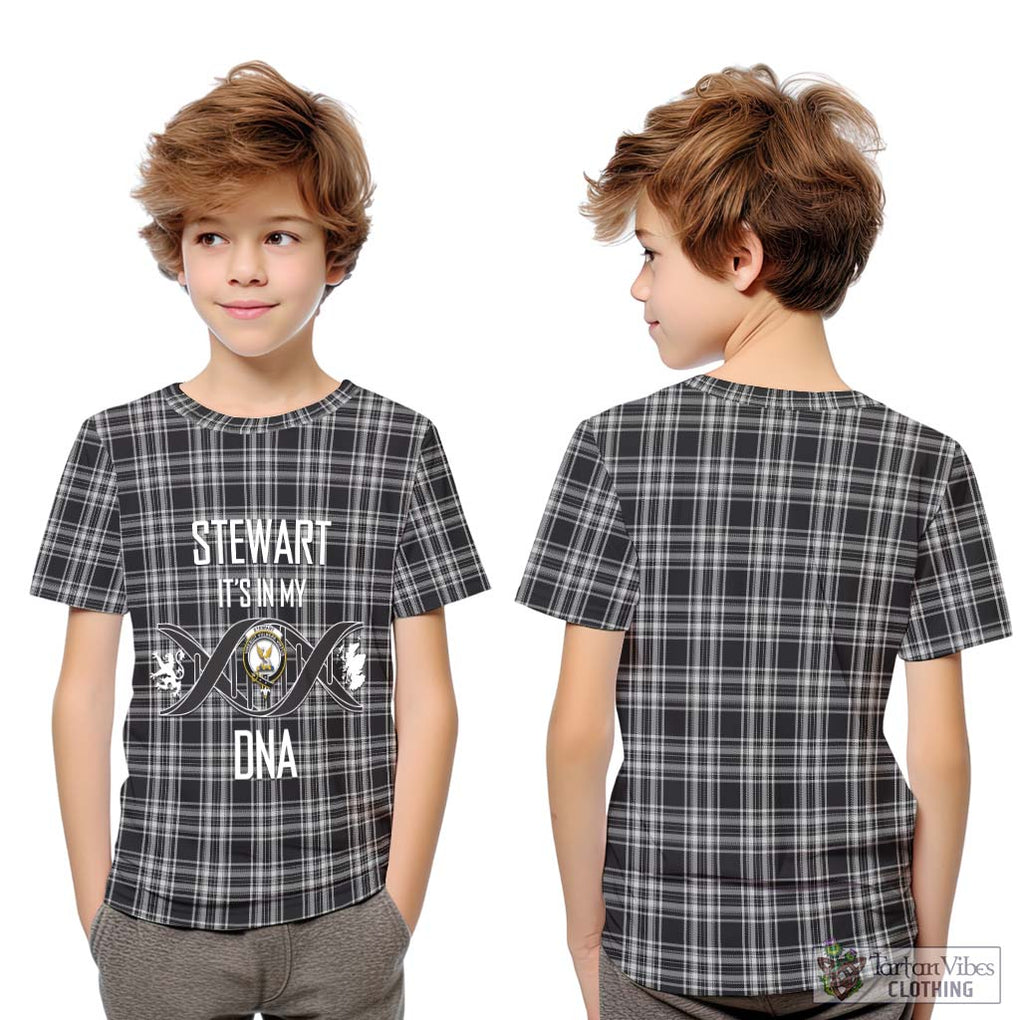 Stewart Black and White Tartan Kid T-Shirt with Family Crest DNA In Me Style Youth XL Size14 - Tartanvibesclothing Shop