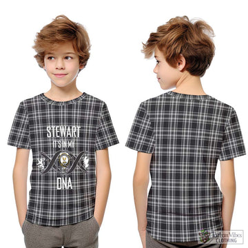 Stewart Black and White Tartan Kid T-Shirt with Family Crest DNA In Me Style