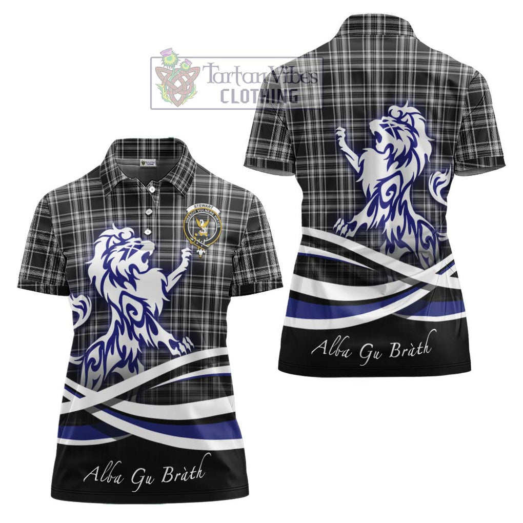 Stewart Black and White Tartan Women's Polo Shirt with Alba Gu Brath Regal Lion Emblem Women - Tartanvibesclothing Shop