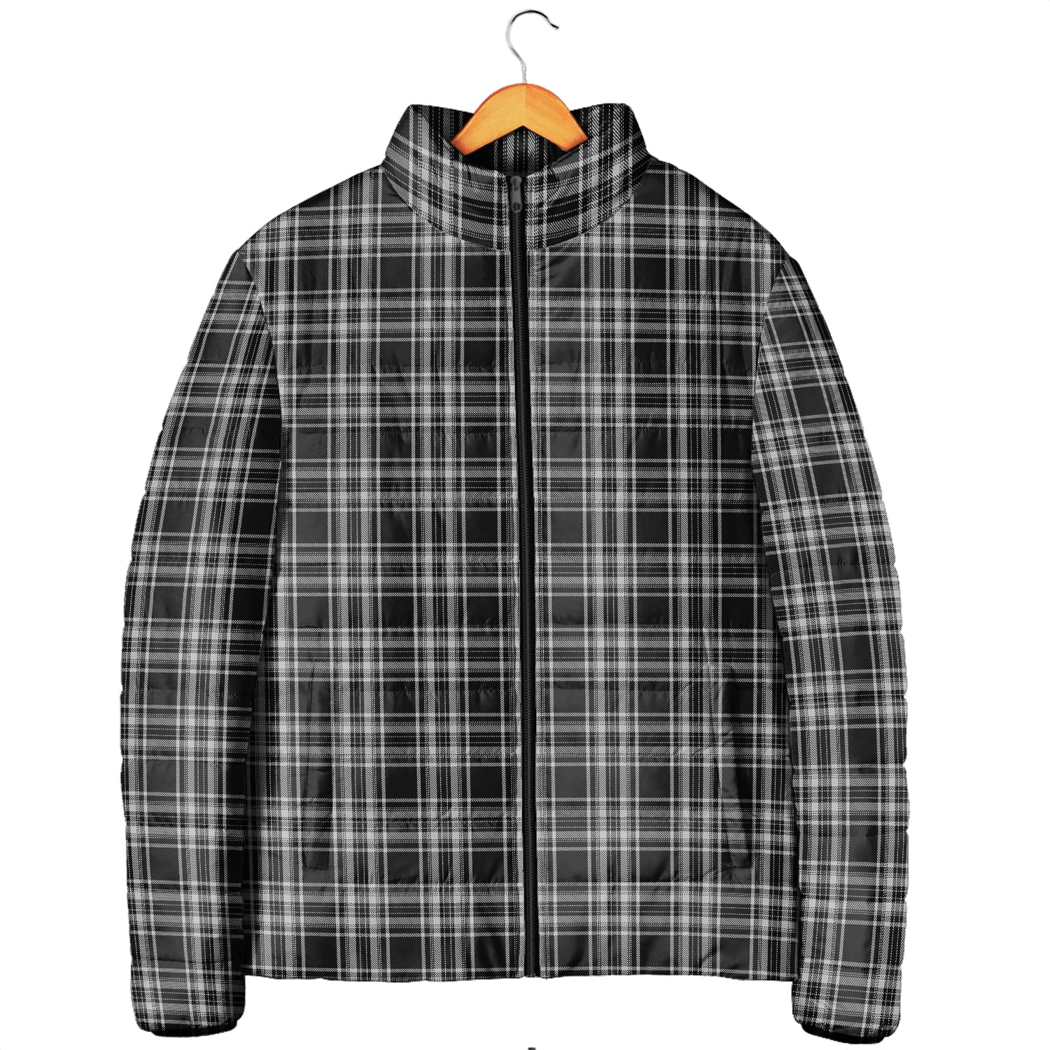 Stewart Black and White Tartan Padded Jacket Men's Padded Jacket - Tartan Vibes Clothing