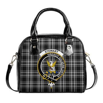 Stewart Black and White Tartan Shoulder Handbags with Family Crest