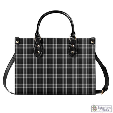 Stewart Black and White Tartan Luxury Leather Handbags