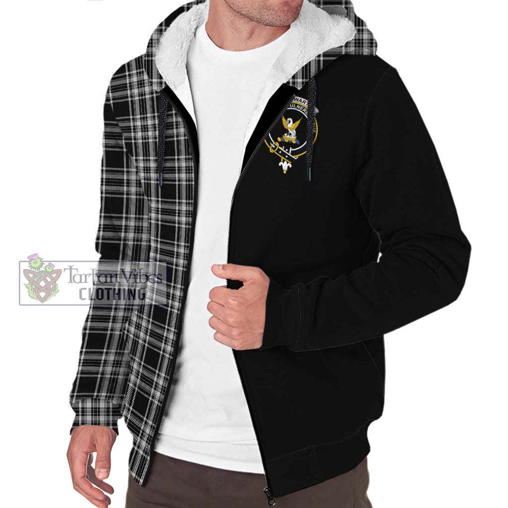 Stewart Black and White Tartan Sherpa Hoodie with Family Crest and Half Of Me Style Unisex S - Tartanvibesclothing Shop