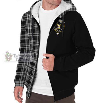 Stewart Black and White Tartan Sherpa Hoodie with Family Crest and Half Of Me Style