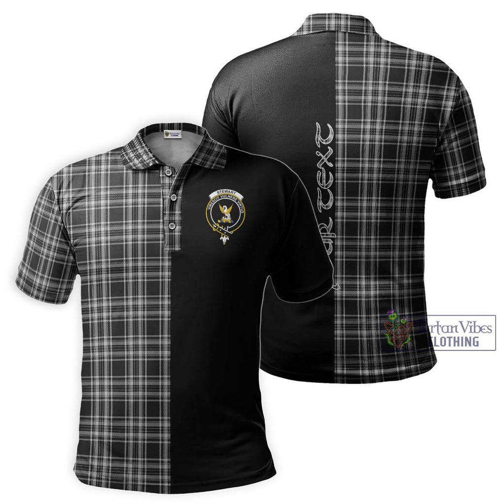 Stewart Black and White Tartan Polo Shirt with Family Crest and Half Of Me Style Kid - Tartanvibesclothing Shop