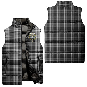 Stewart Black and White Tartan Sleeveless Puffer Jacket with Family Crest