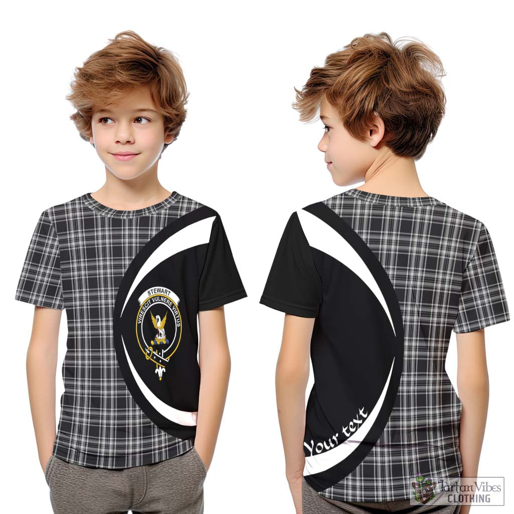 Stewart Black and White Tartan Kid T-Shirt with Family Crest Circle Style Youth XL Size14 - Tartan Vibes Clothing