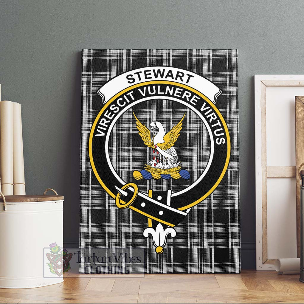 Stewart Black and White Tartan Canvas Print Wall Art with Family Crest Without Frame - Tartan Vibes Clothing