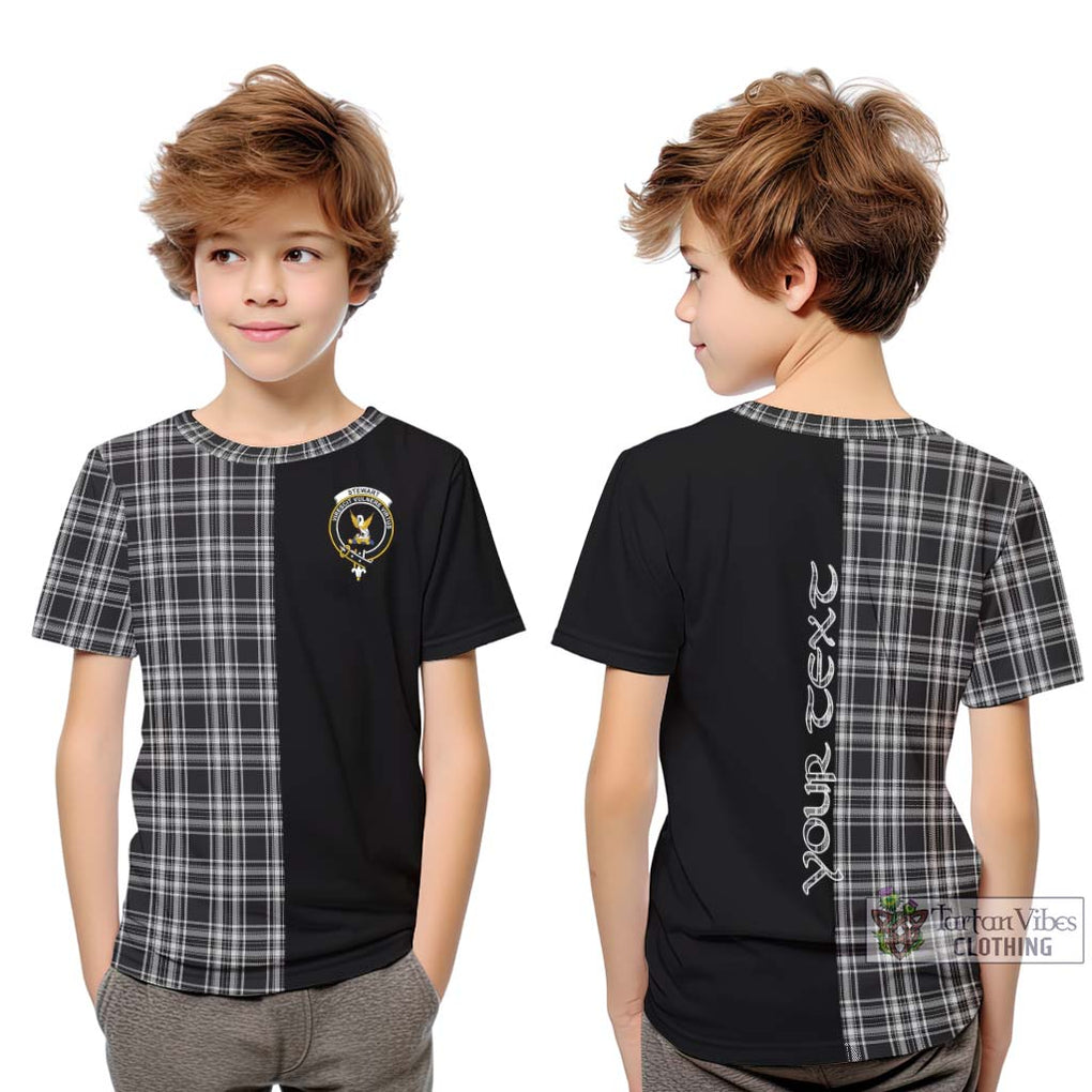 Stewart Black and White Tartan Kid T-Shirt with Family Crest and Half Of Me Style Youth XL Size14 - Tartanvibesclothing Shop