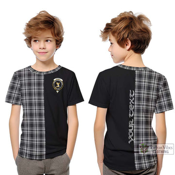 Stewart Black and White Tartan Kid T-Shirt with Family Crest and Half Of Me Style